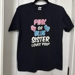 Gildan heavy cotton black gender reveal T-shirt personalized size L youth